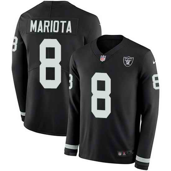 Nike Raiders 8 Marcus Mariota Black Team Color Men Stitched NFL Limited Therma Long Sleeve Jersey